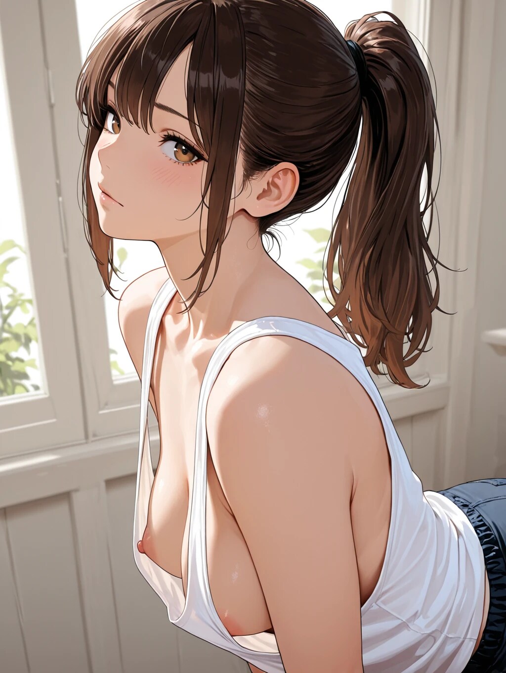 4枚:ノーブラタンクトップ