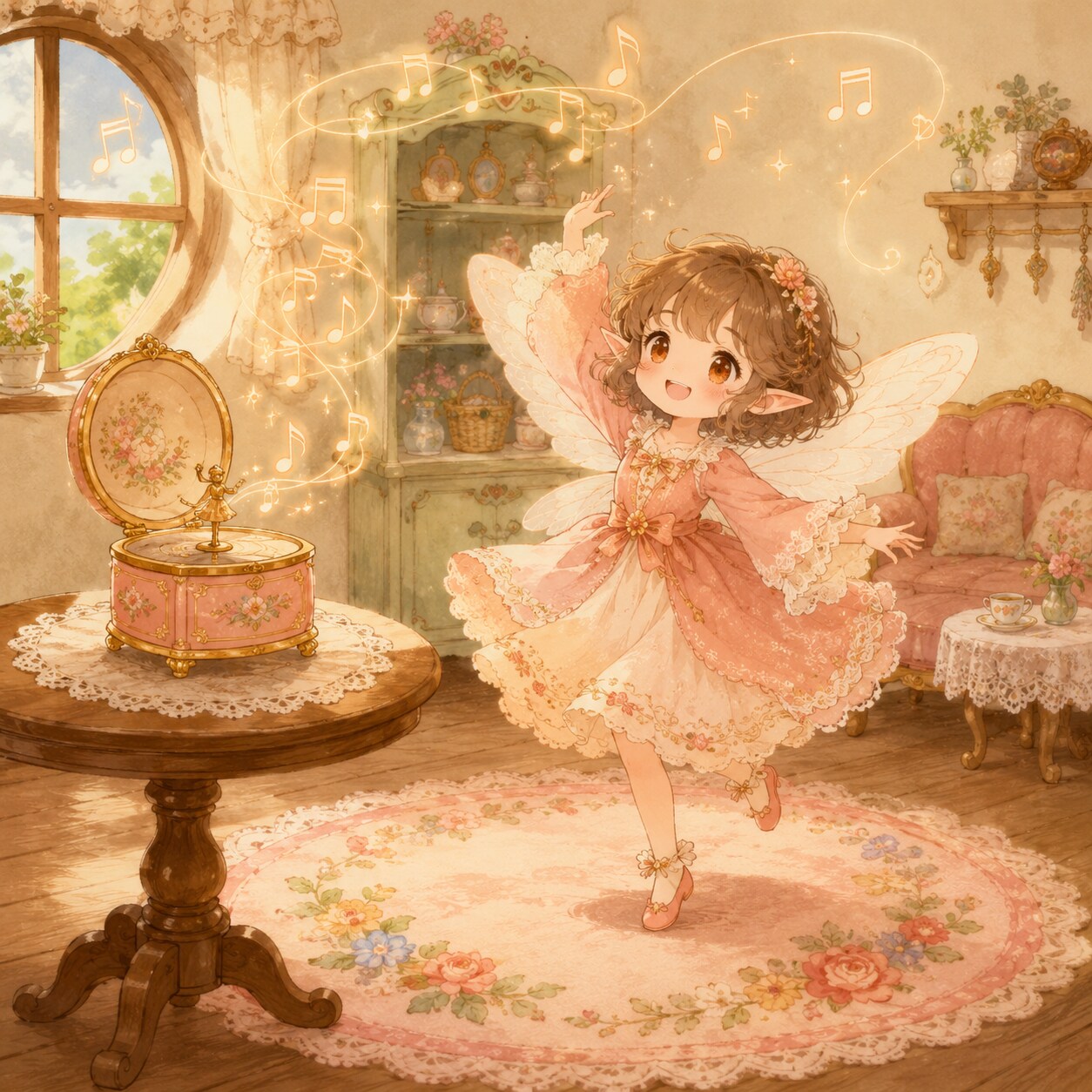 オルゴールの音に合わせて踊っているタウンの妖精