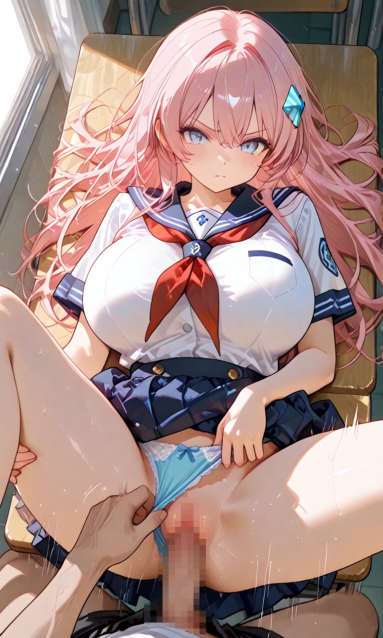 制服姿で