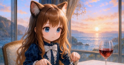 高級ステーキを食べる小さな女の子