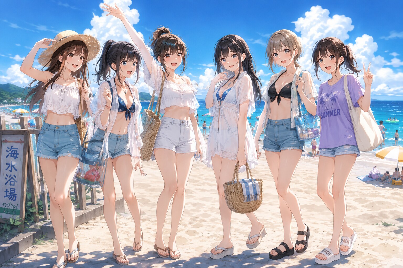 海水浴場に来た女子高生たち