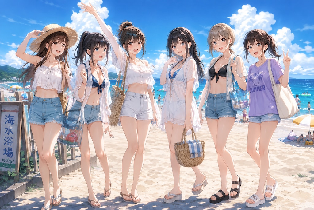 海水浴場に来た女子高生たち