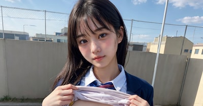【20枚】制服おっぱい野外露出