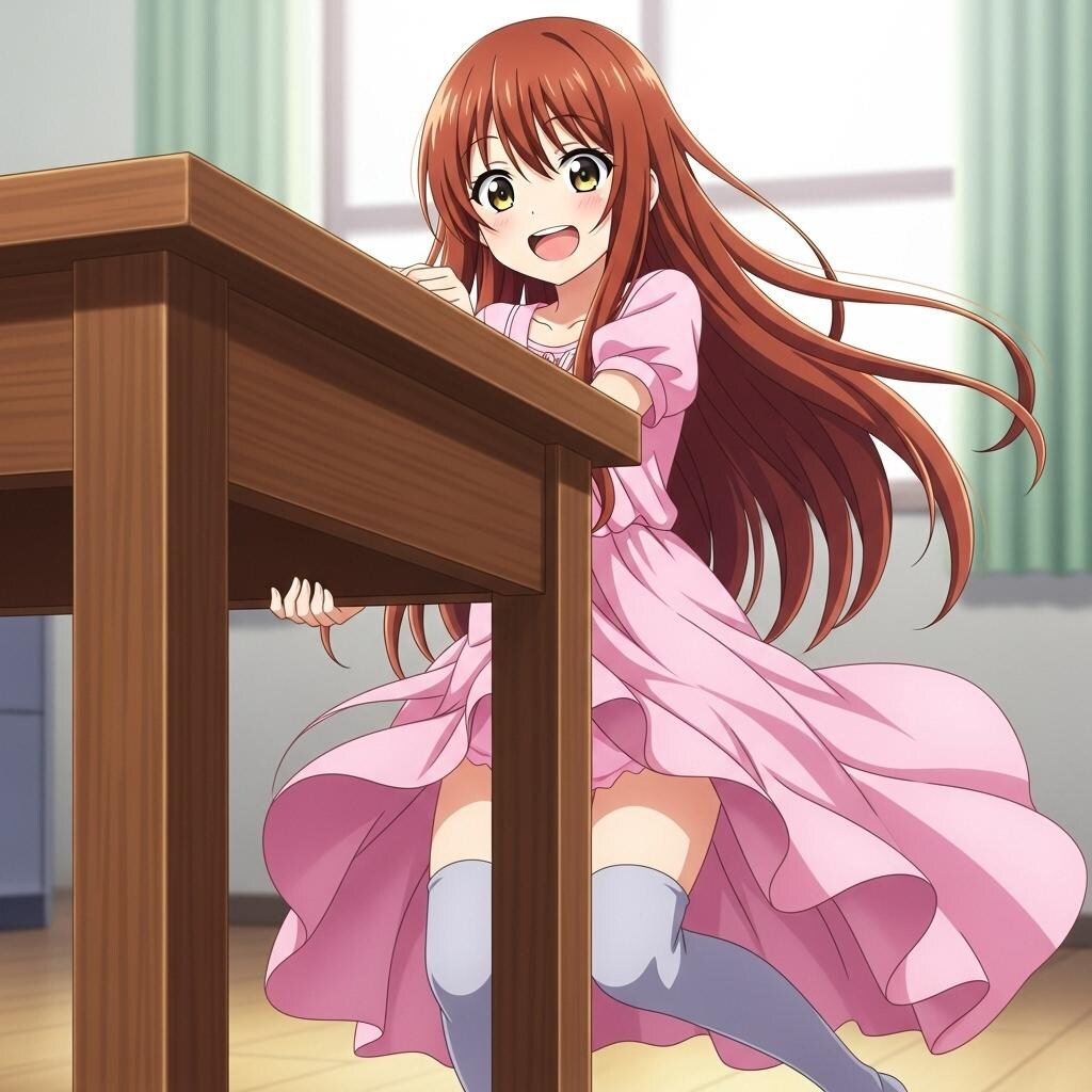 机の角と一般通過女の子