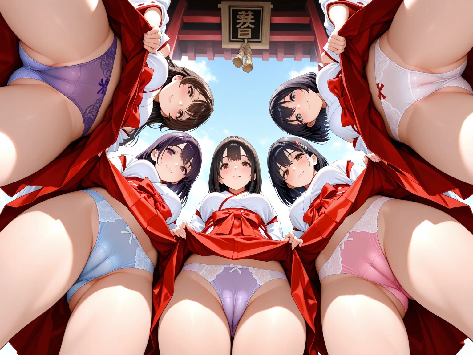 3枚：ローアングル巫女