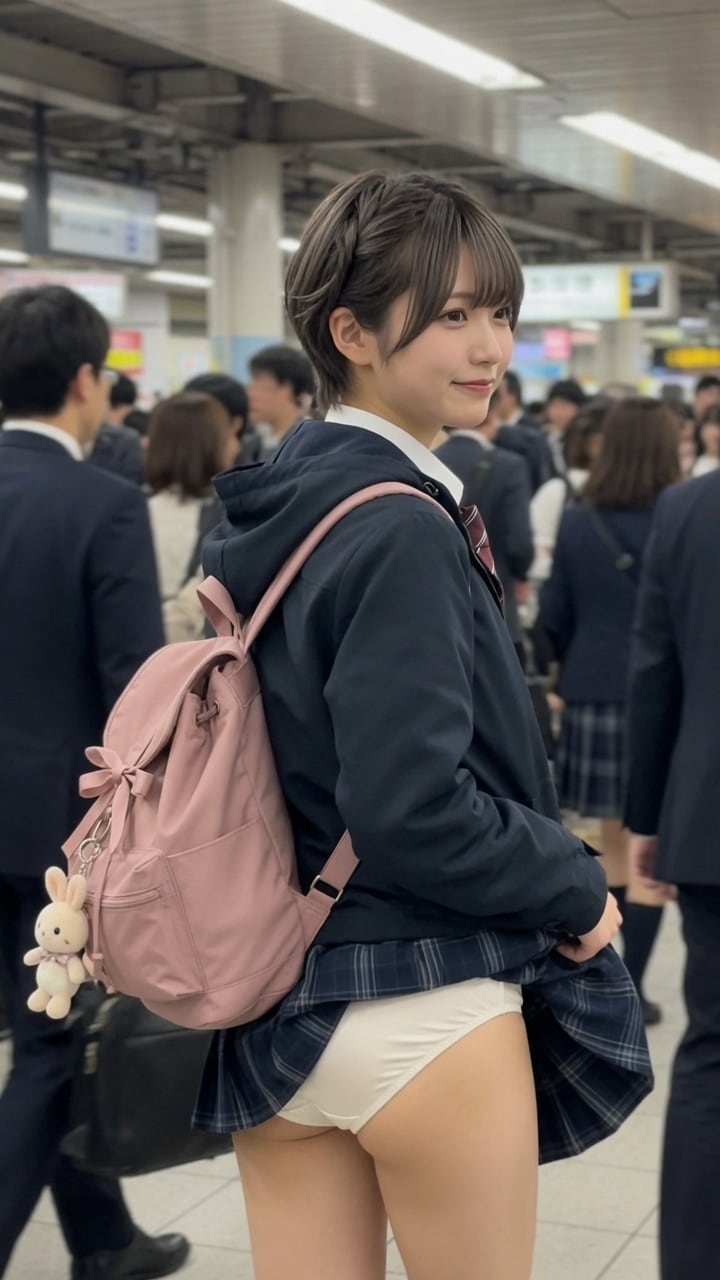 バッグにスカートが引っかかってパンチラ２