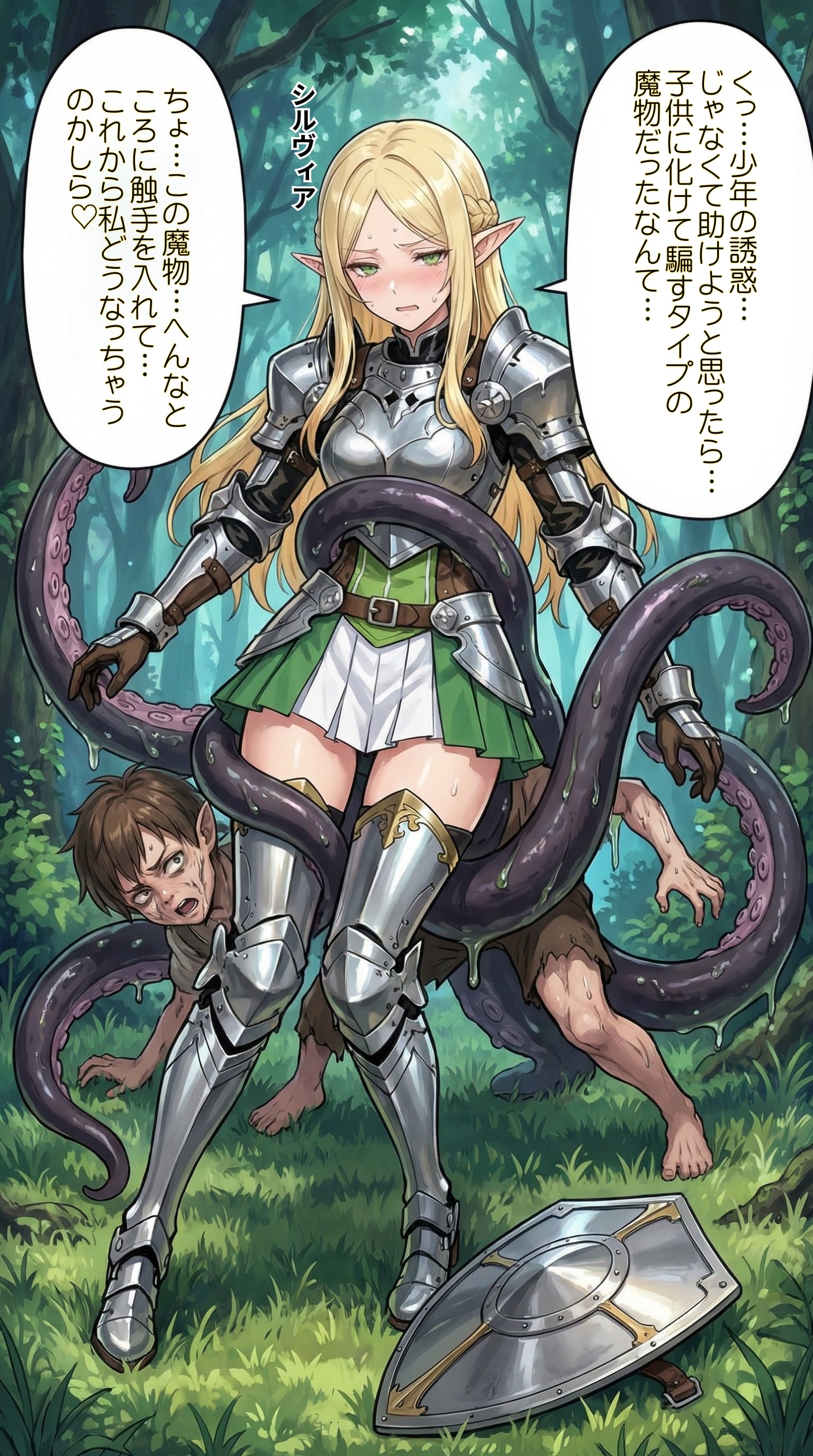 敵に捕まってしまうエルフ騎士団