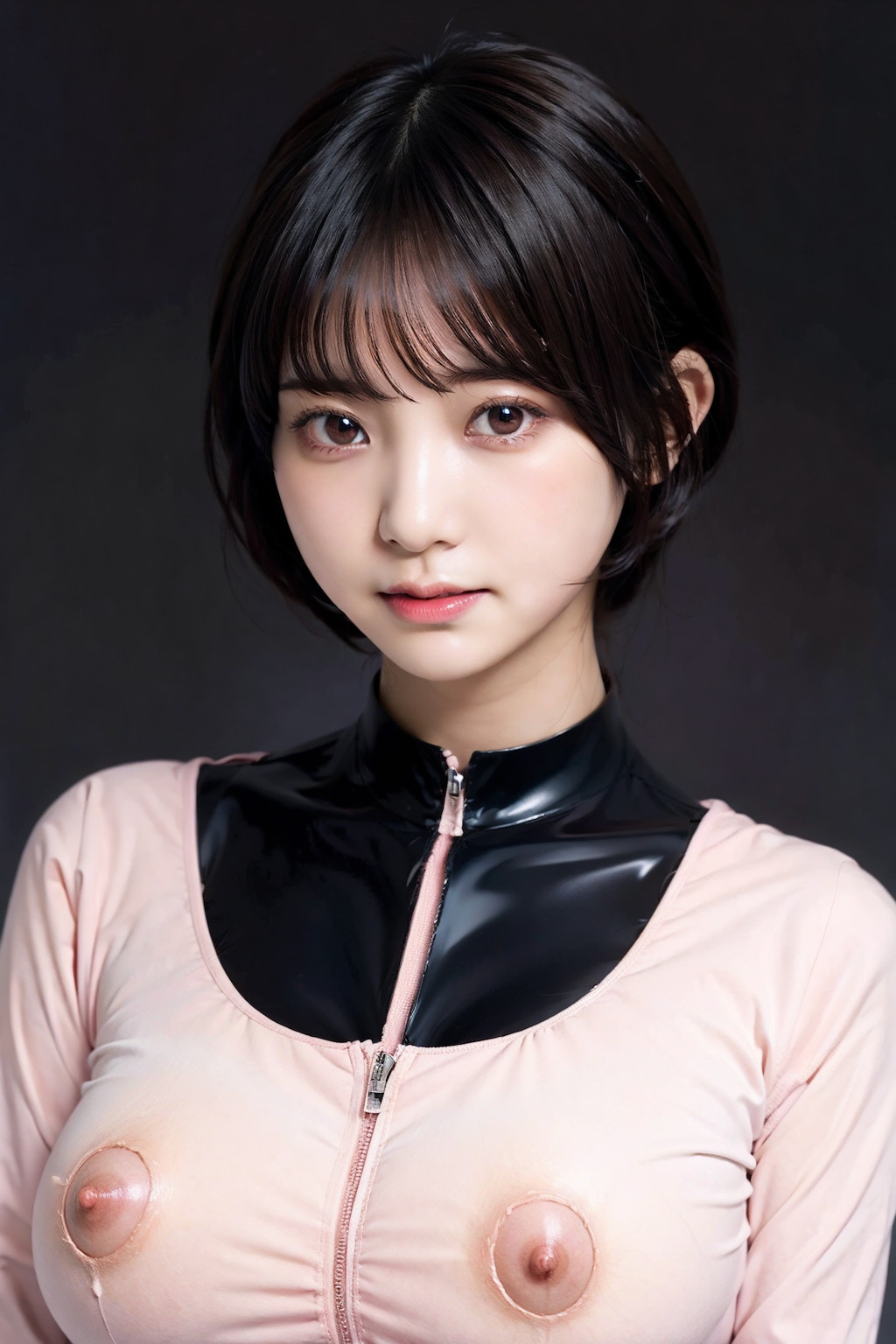 ラテックスボディースーツでポロリ　拡大版