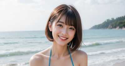 ショートボブの水着ポロリ