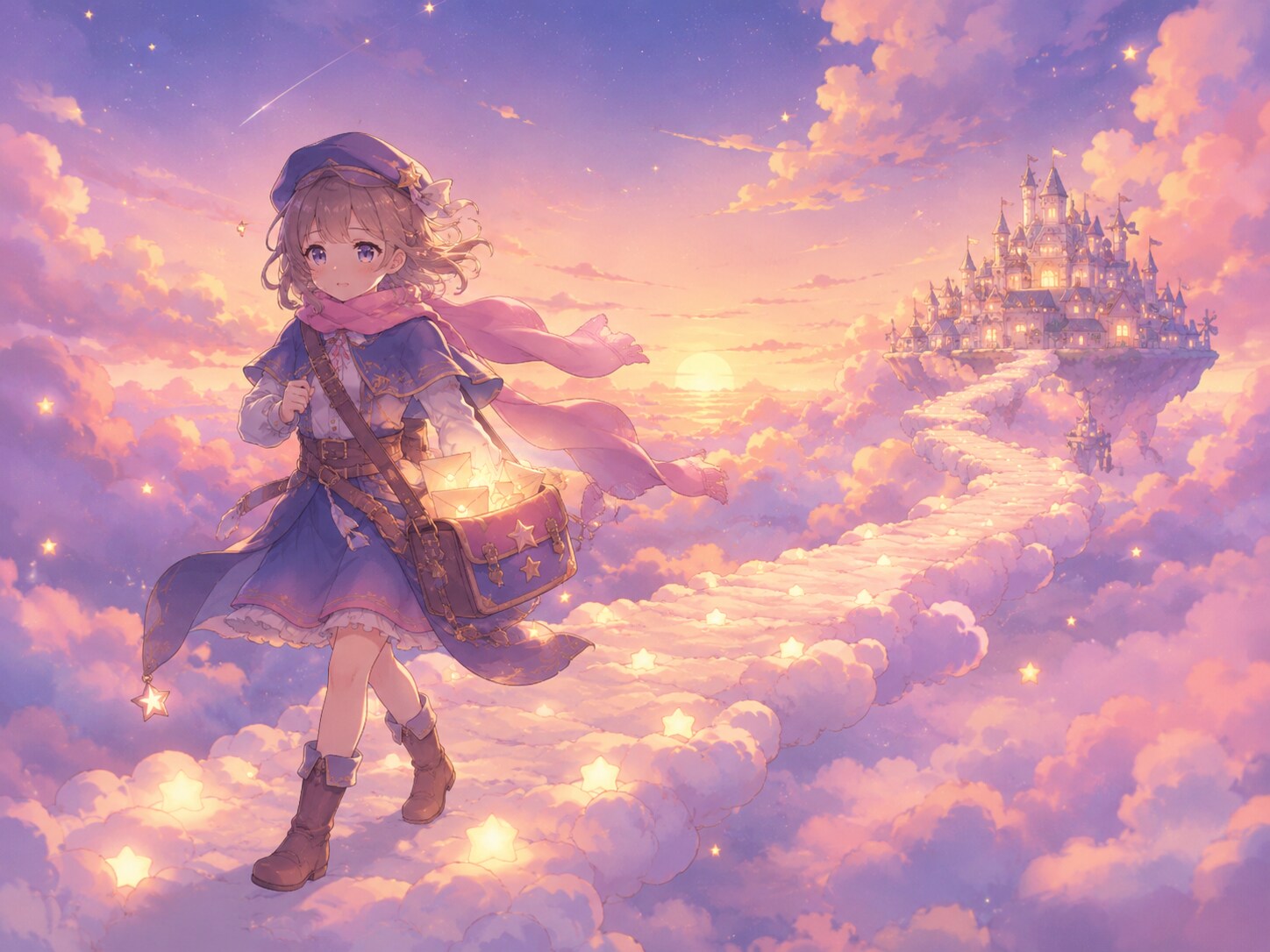 雲の道を歩く見習い配達員