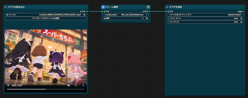 ComfyUIで動画のフレーム補完