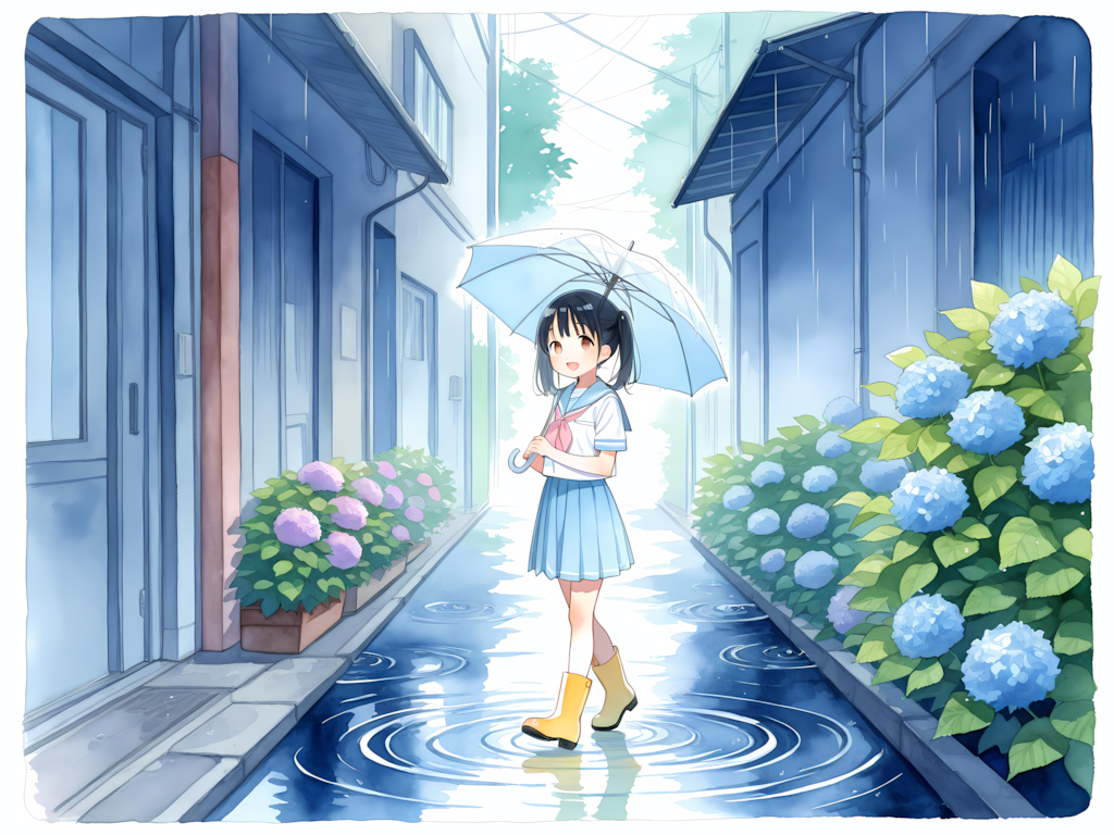 アジサイ綺麗だね&傘忘れちゃった💦 別イラスト