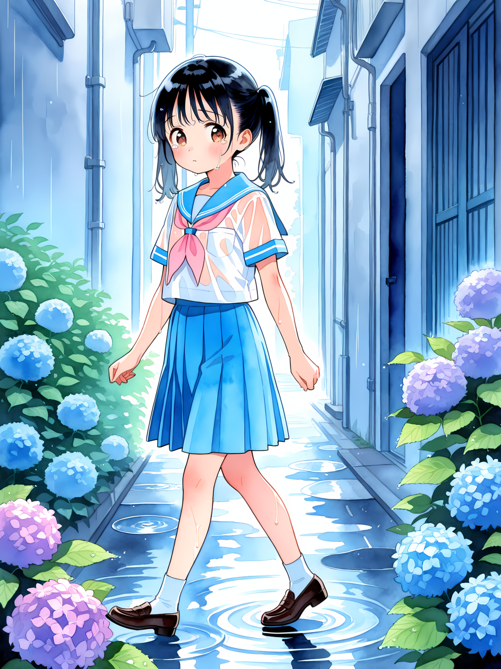 アジサイ綺麗だね&傘忘れちゃった💦 別イラスト