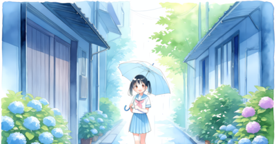 アジサイ綺麗だね&傘忘れちゃった💦 別イラスト