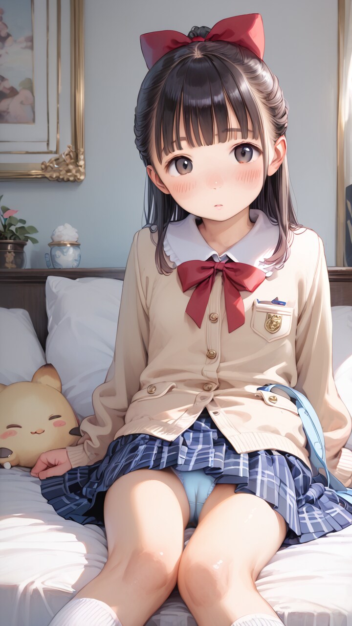 ブラウス＆チェックのスカート姿の〇リJ〇ちゃんたちが座りパンチラ（6枚）