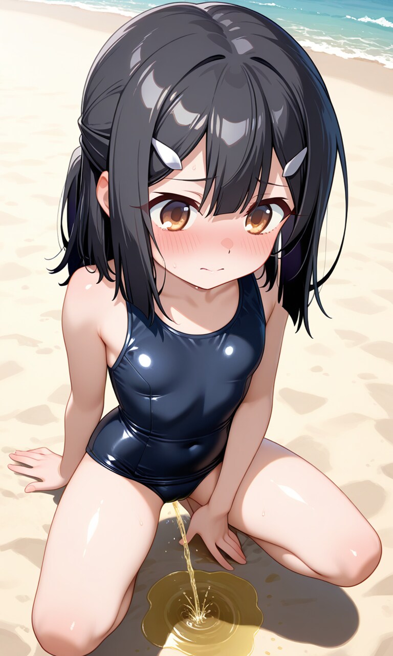 蔵出しおしっこお漏らしチャレンジ【美〇】（スクール水着）