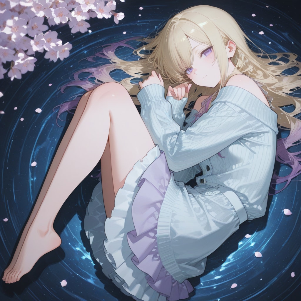 桜の絨毯の上で