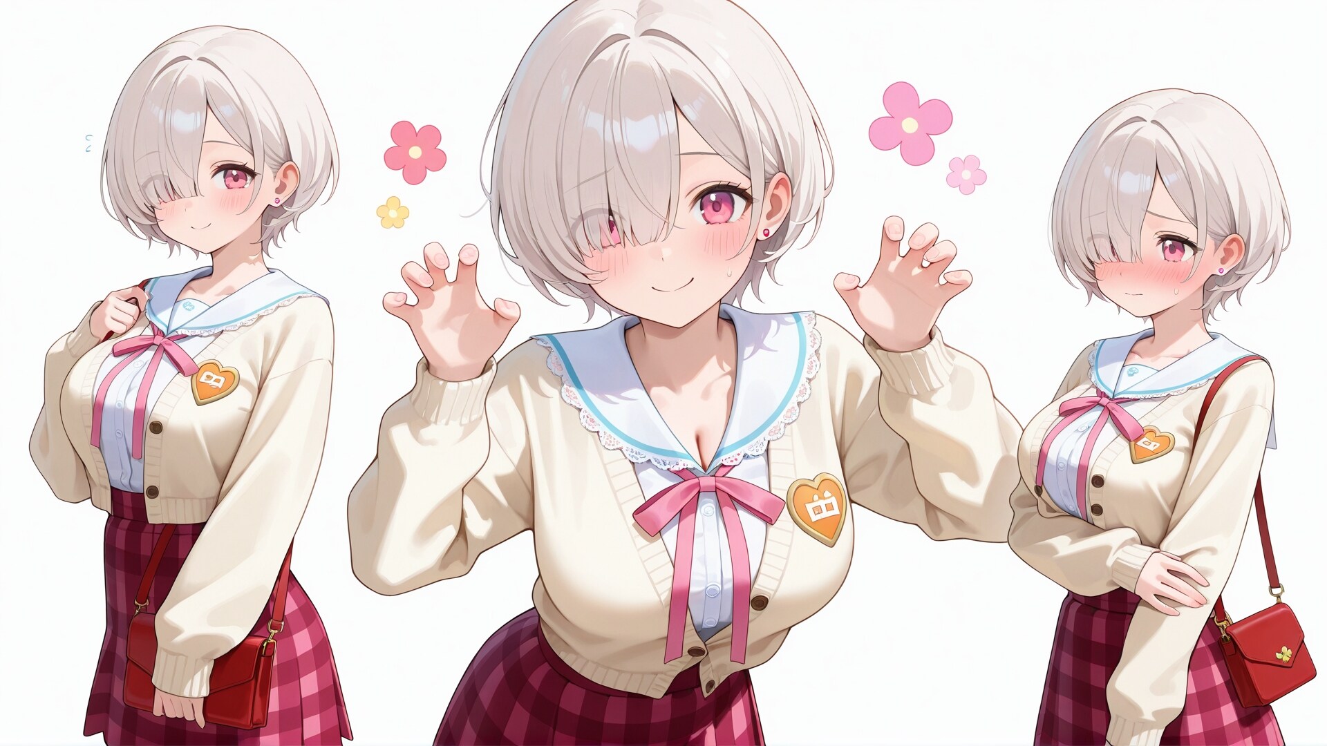 ピーチチェックのガーリーデートコーデ