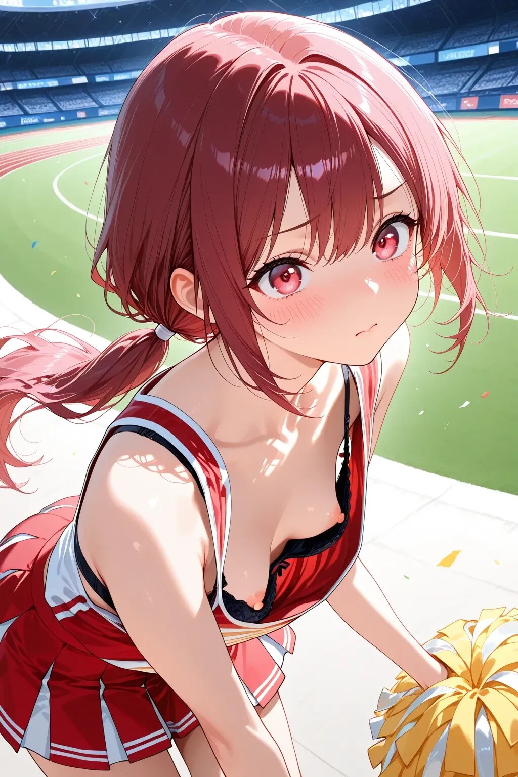 4枚:まだ準備が整ってないチアの胸チラ