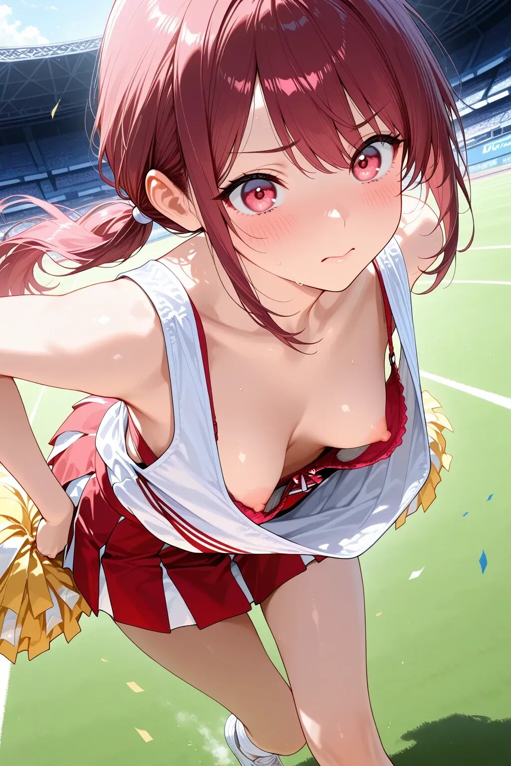 4枚:まだ準備が整ってないチアの胸チラ