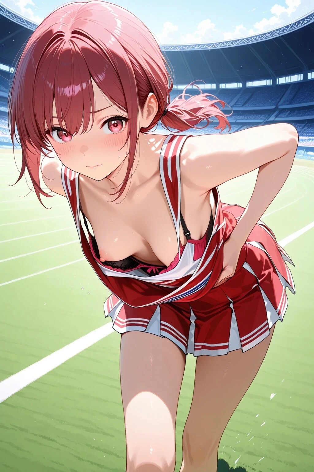 4枚:まだ準備が整ってないチアの胸チラ