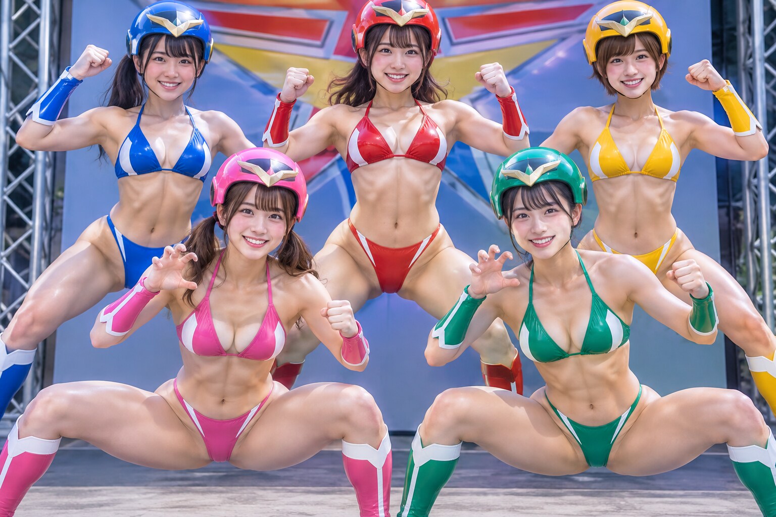 【横型7枚】ミラクル戦隊キワドインジャー参上！　～決めポーズ、戦闘～