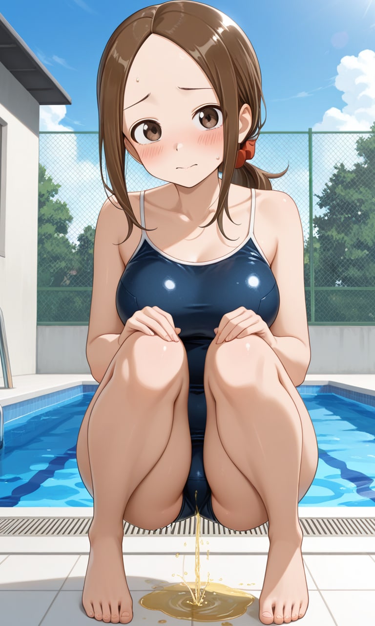 おしっこお漏らしチャレンジ【(元)高〇さん】(競泳タイプのスクール水着)