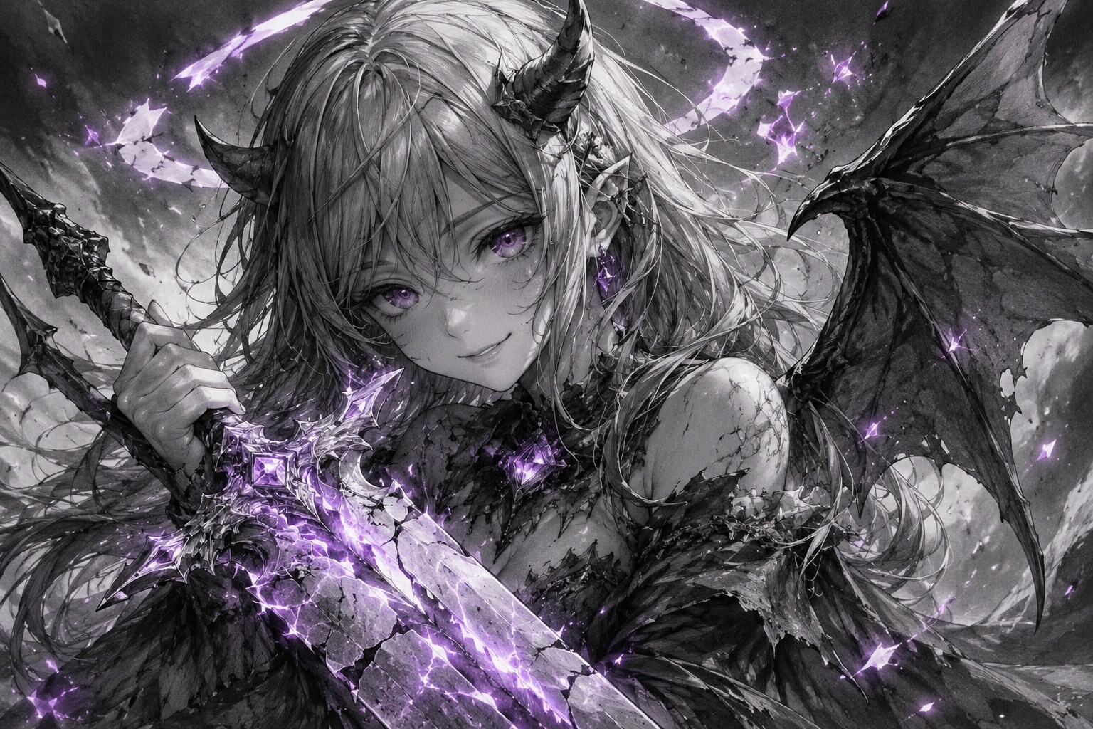 砕けた剣をもつ悪魔の少女
