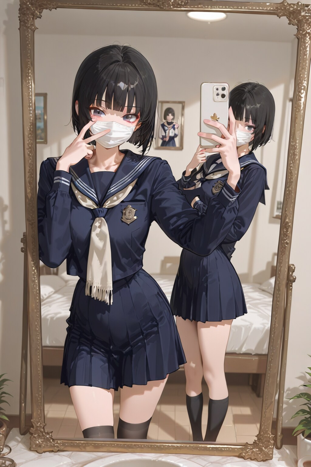 20251114【5枚】紺色のセーラー服とマスクの女性