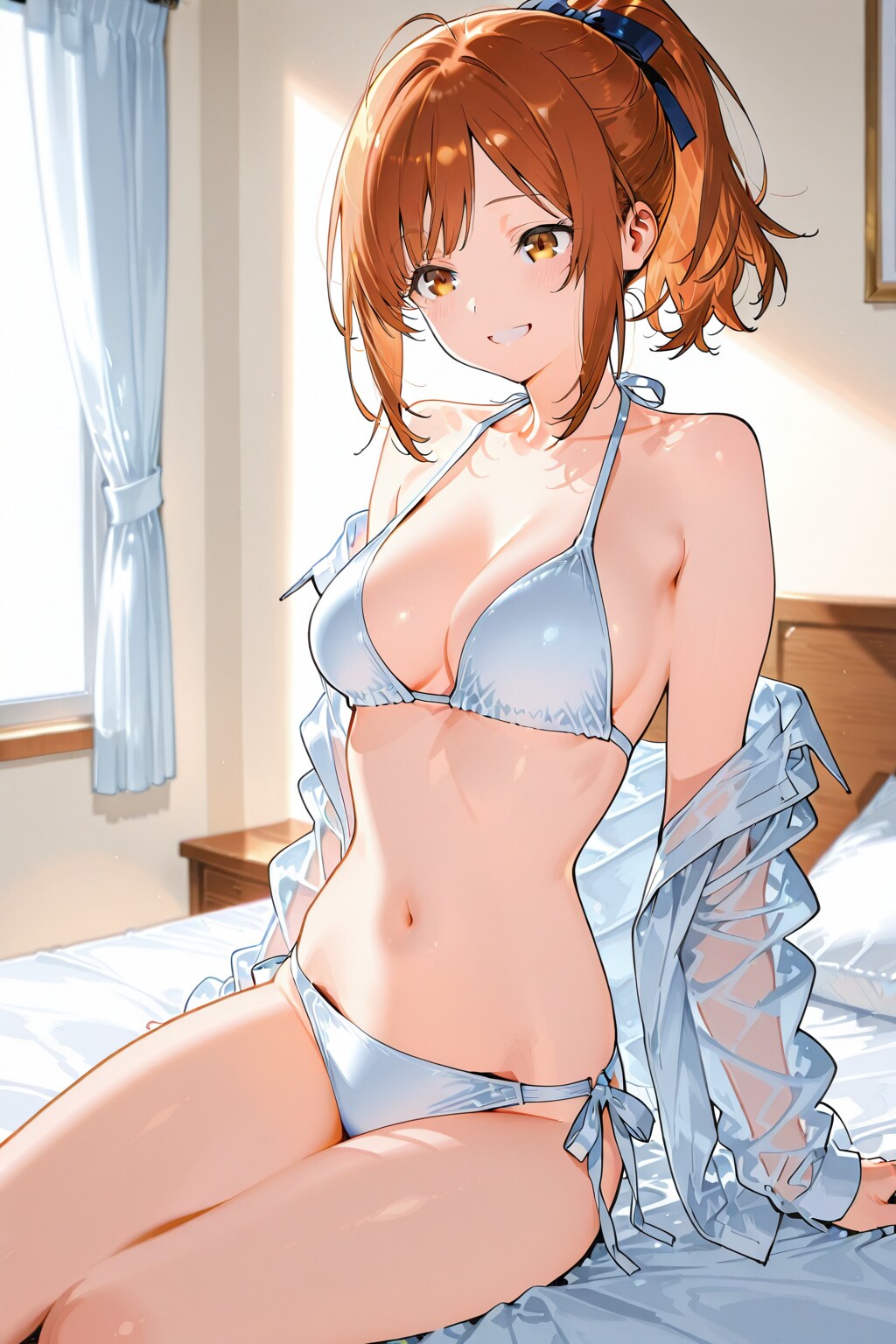 20260125【5枚】「白いベッドで微笑む」の女性