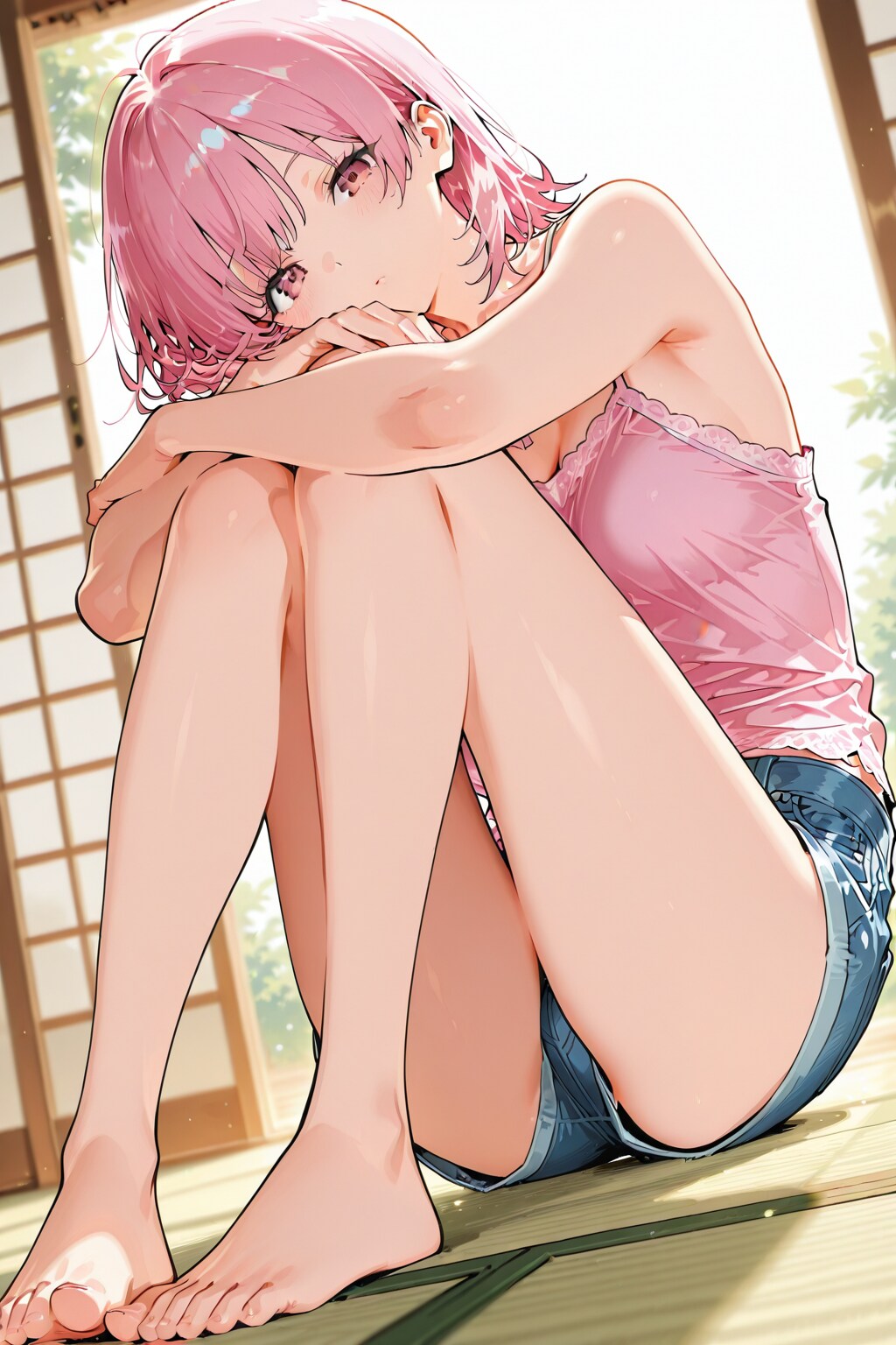 20260126【5枚】畳の上で足を組んで座る女性