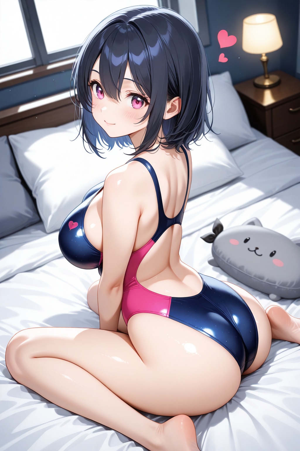 20260106【10枚】ピンクと紺のハイレグ水着の女性