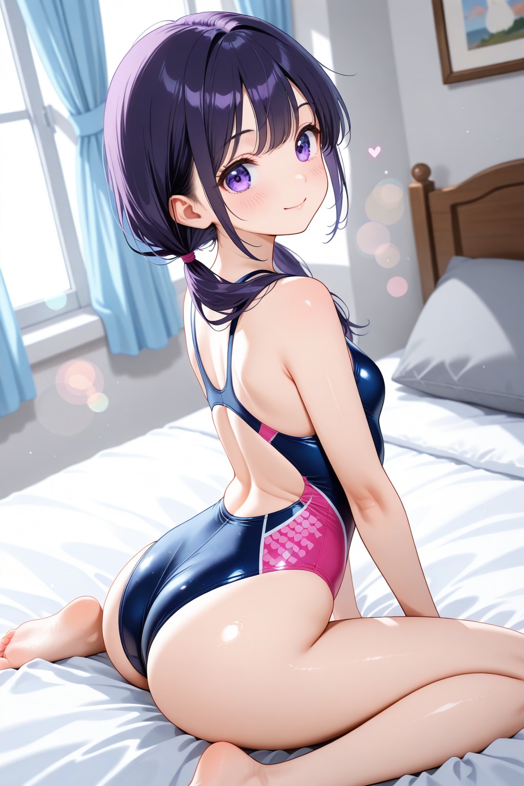 20260106【10枚】ピンクと紺のハイレグ水着の女性