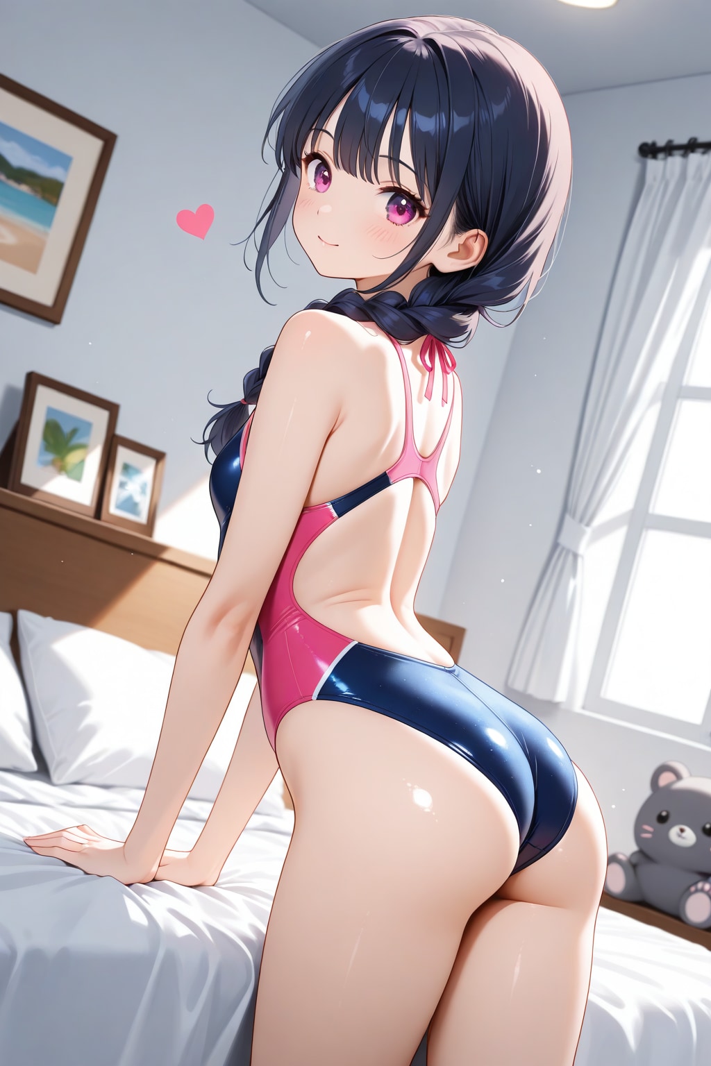 20260106【10枚】ピンクと紺のハイレグ水着の女性