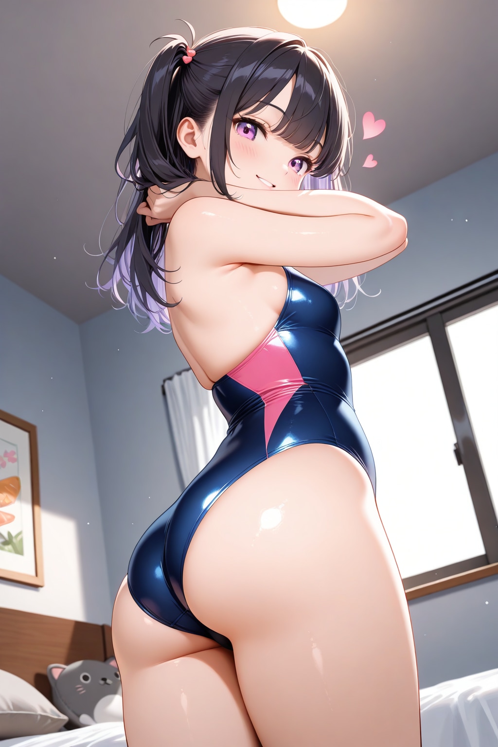 20260106【10枚】ピンクと紺のハイレグ水着の女性