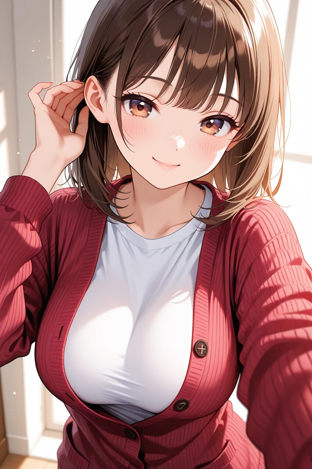 20260129【5枚】黒のジップアップカーディガンの女性 (自撮り風)