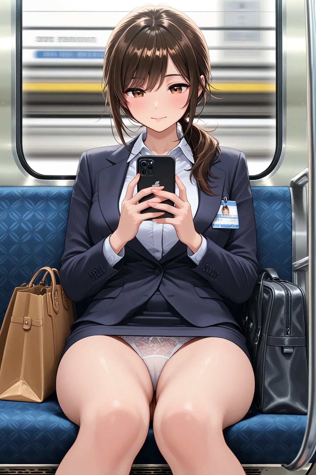 34枚:電車でスマホを見ているOLのパンチラ