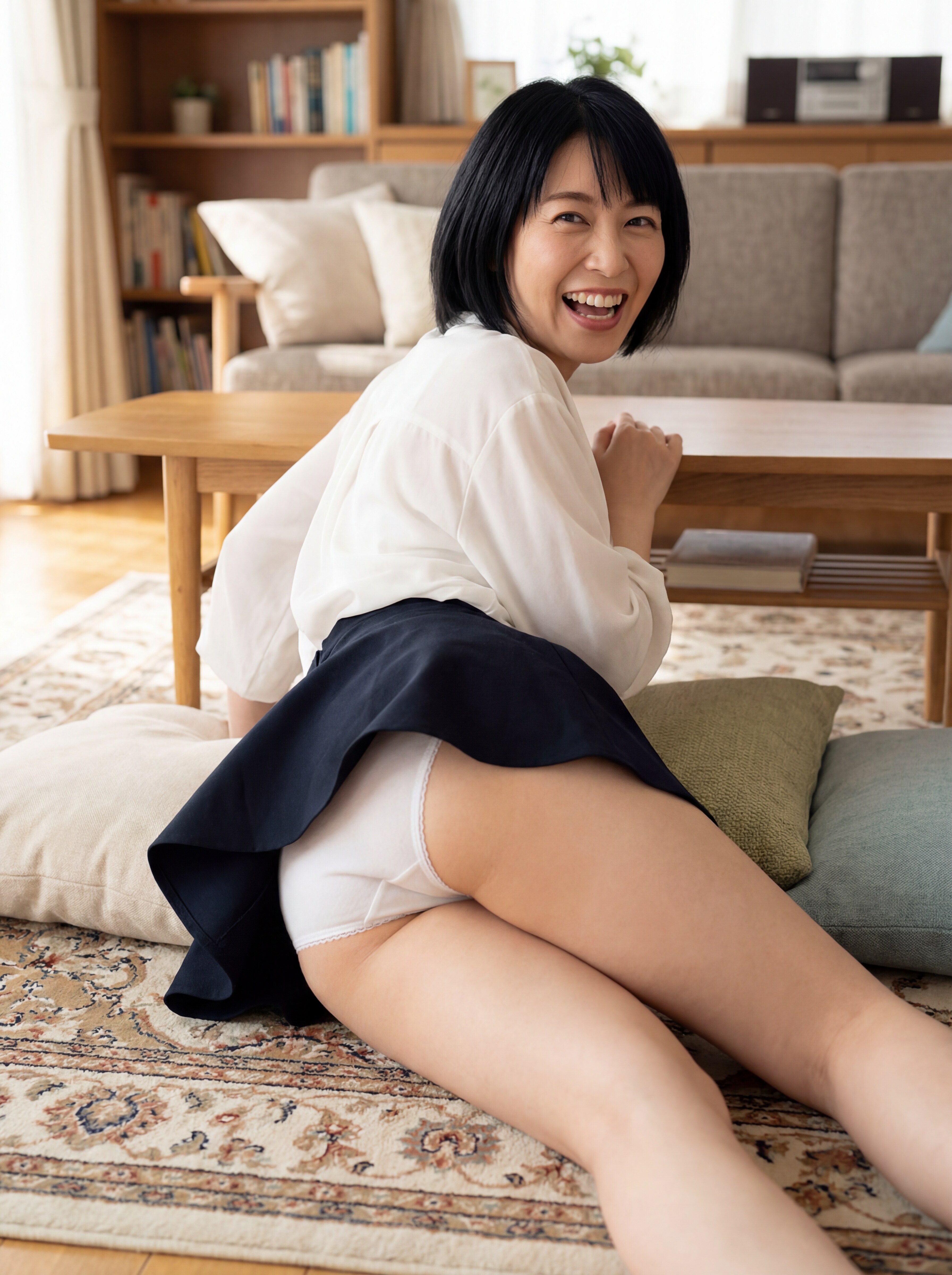 笑顔で自宅パンチラ