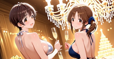パーティーに参加して男を漁ろうと考えている爆乳2人(雫、とときん)