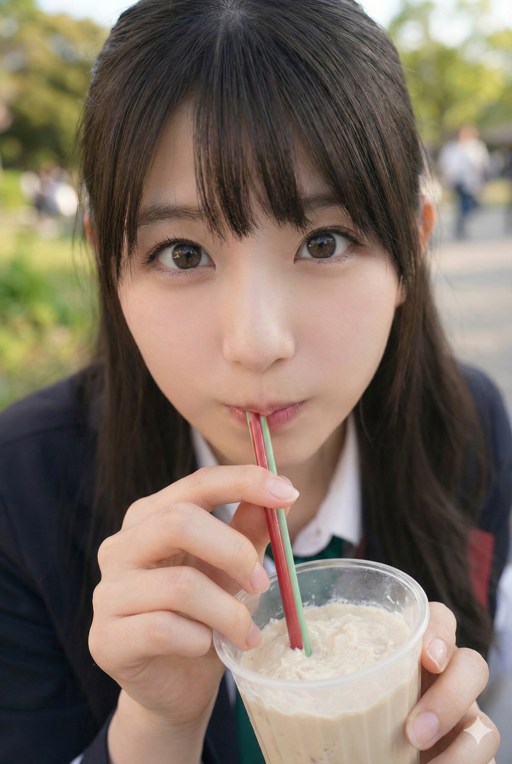 「ねぇ、一口飲む？」