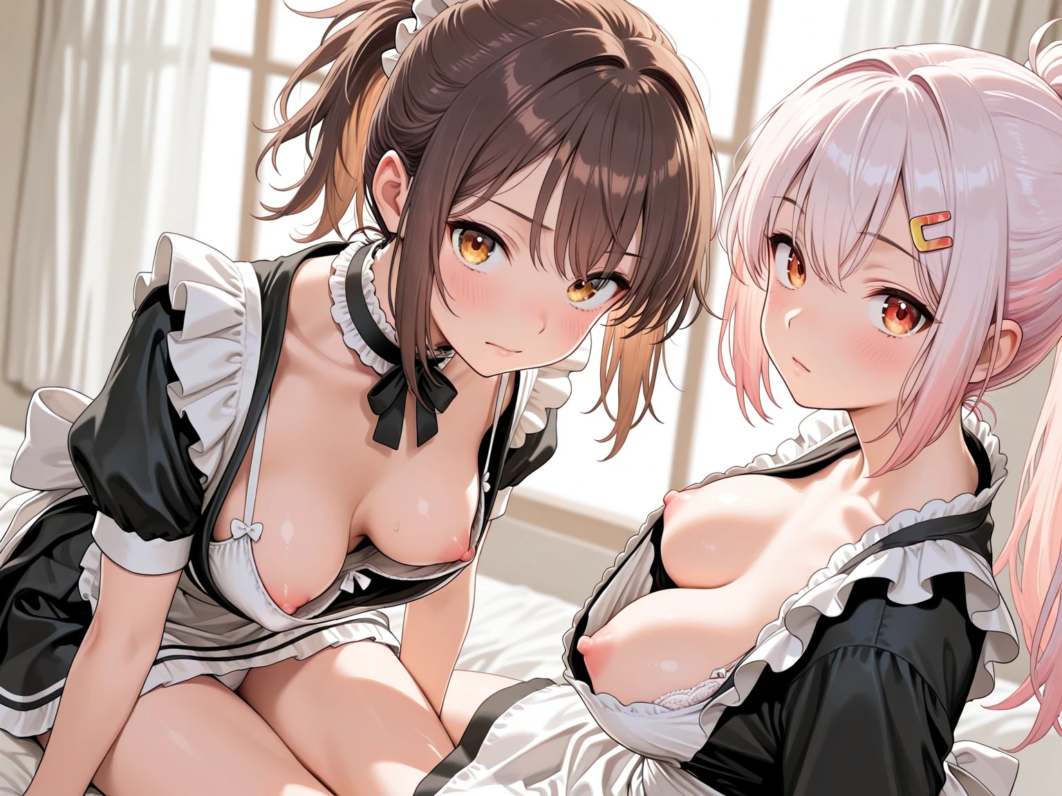 35枚:W胸チラメイド