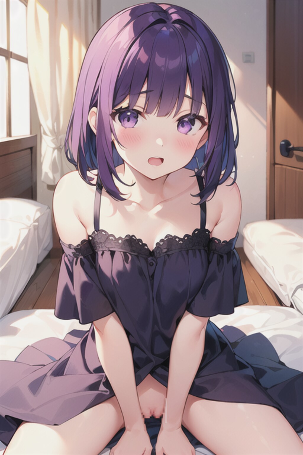 紫セミロングの女の子