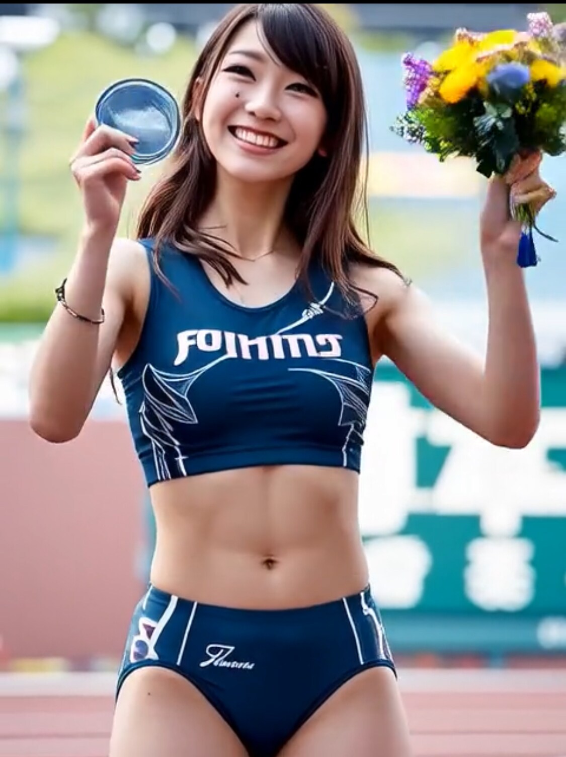 メダルもらってニコニコ