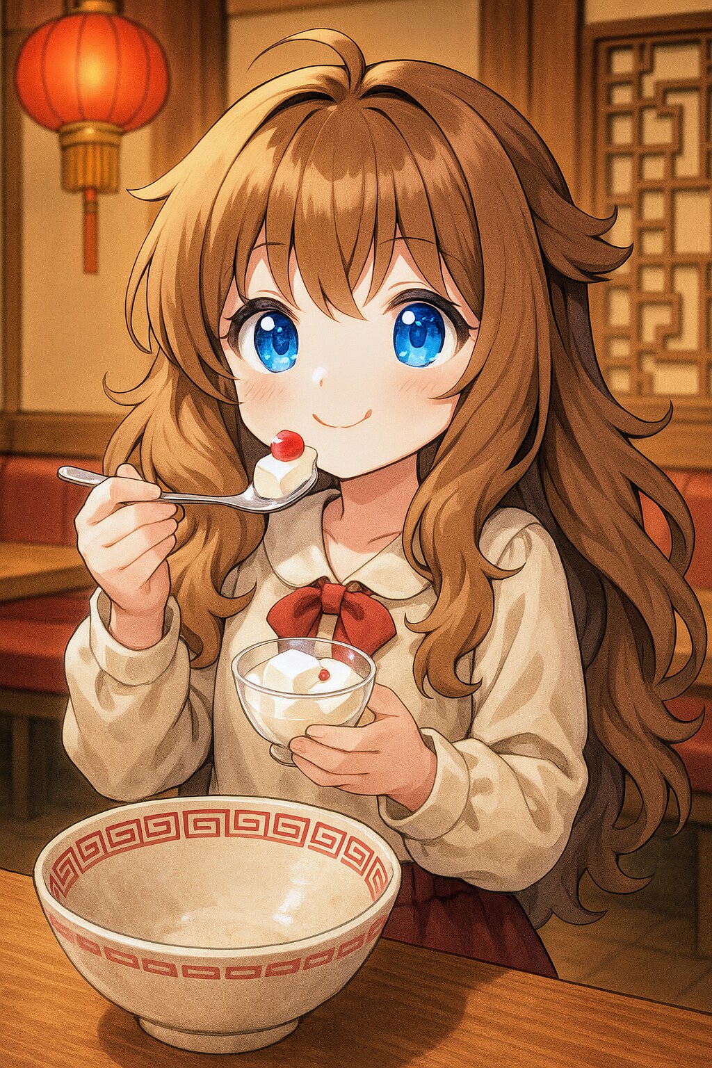 麻婆茄子丼を食べる小さな女の子