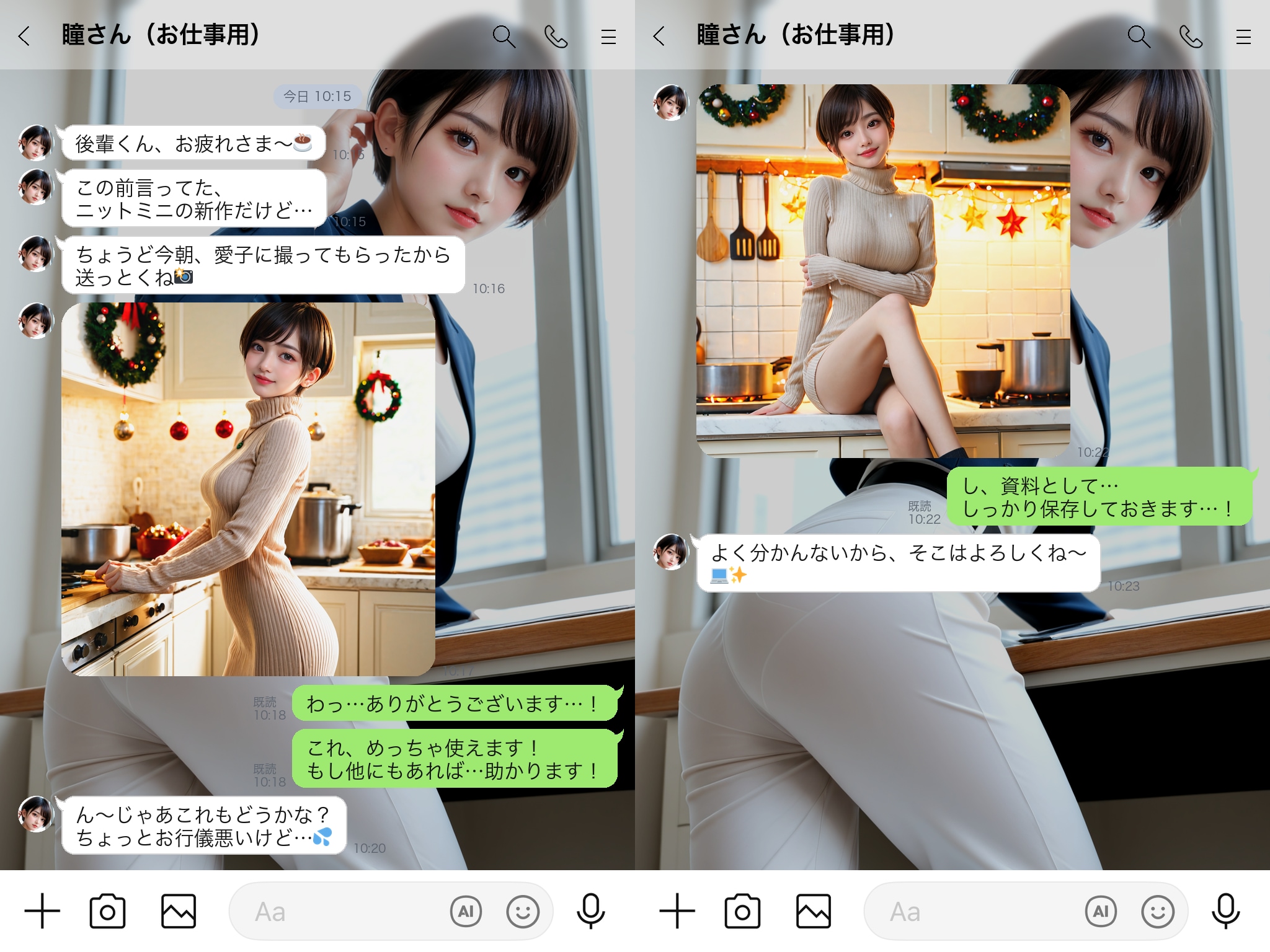 251216P【12枚】新作ニットミニの試着写真をLI♡Eで後輩くんに送る瞳ママ