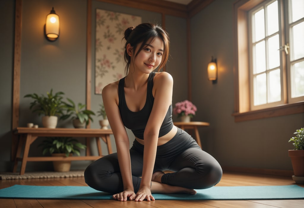 ヨガレッスン中の女性