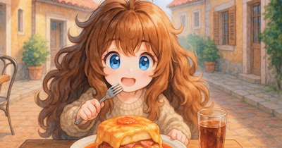 ポルトガルのB級グルメを堪能する小さな女の子