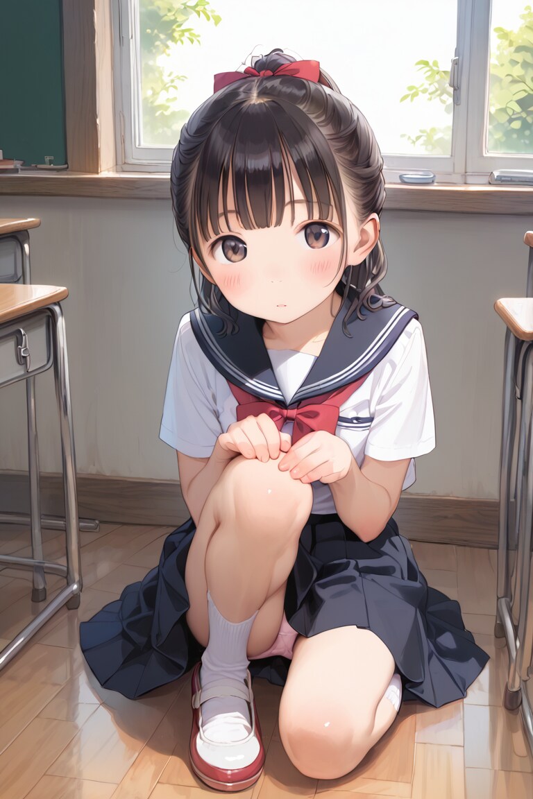 〇リJ〇ちゃんたちがセーラー服で膝立ちパンチラ（6枚）