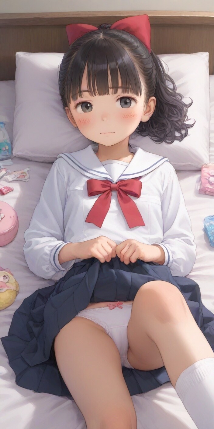 セーラー服〇リJ〇ちゃんたちが横たわりパンツ見せ（前後）【12枚】