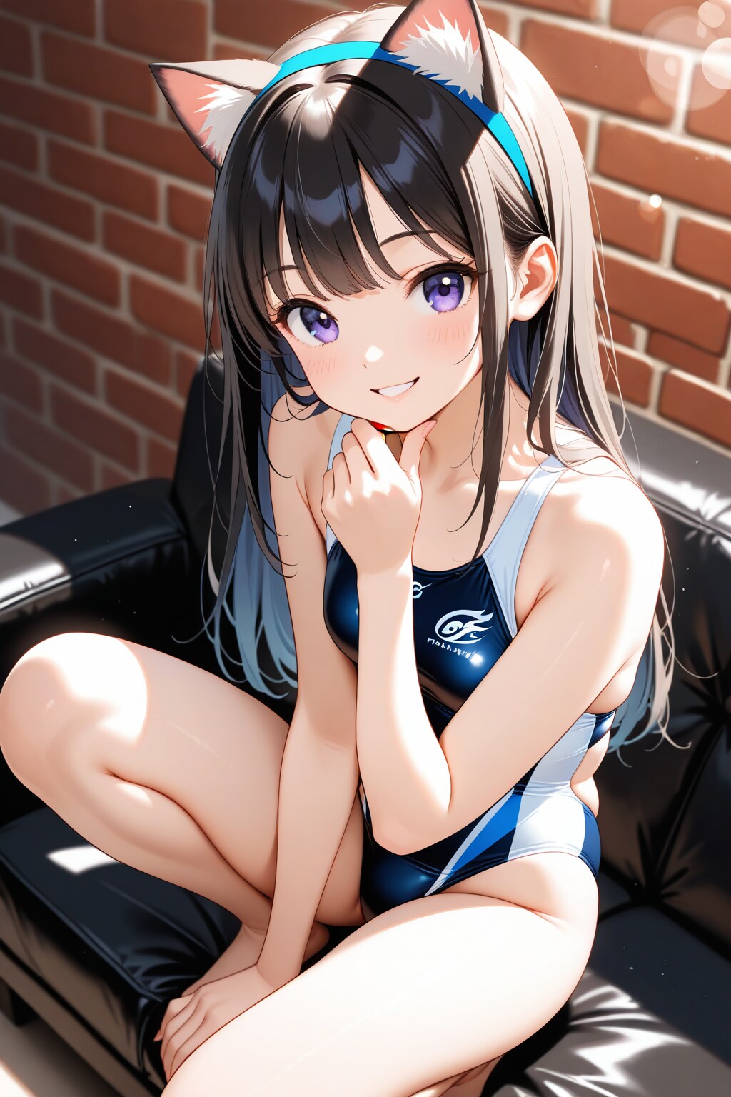 202512115【10枚】猫耳と紺色競泳水着の女性